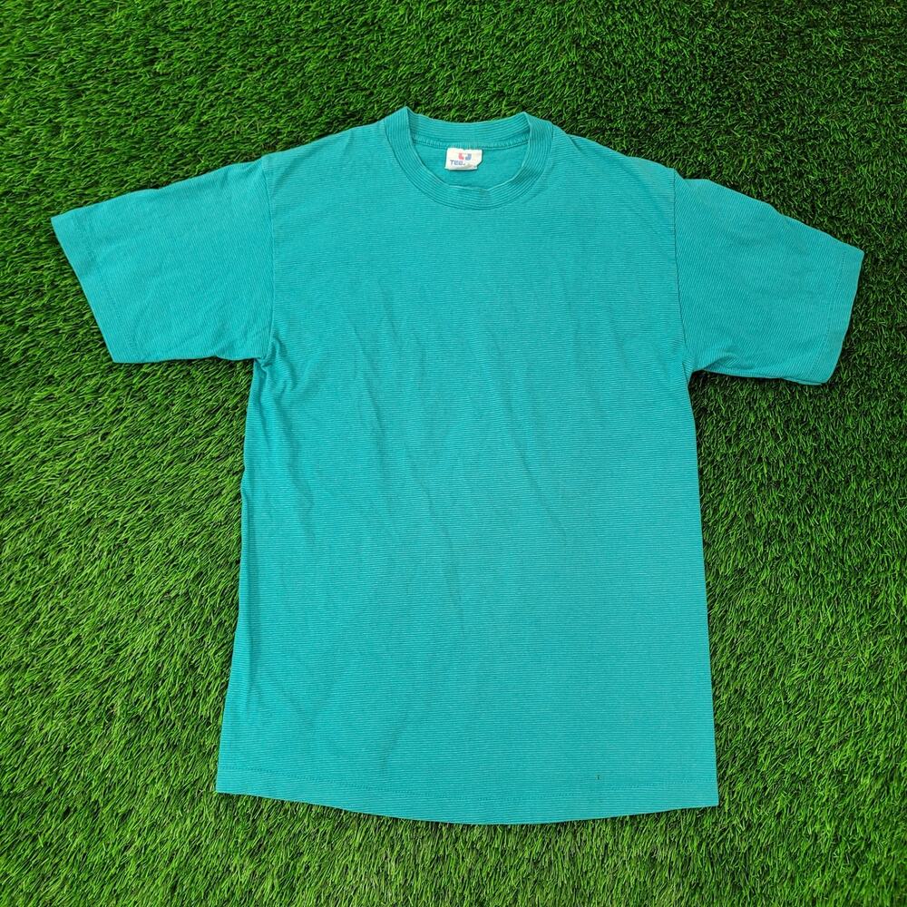 Vintage 90s MOD Stripes Blank Shirt S/M 20x28 Blue USA